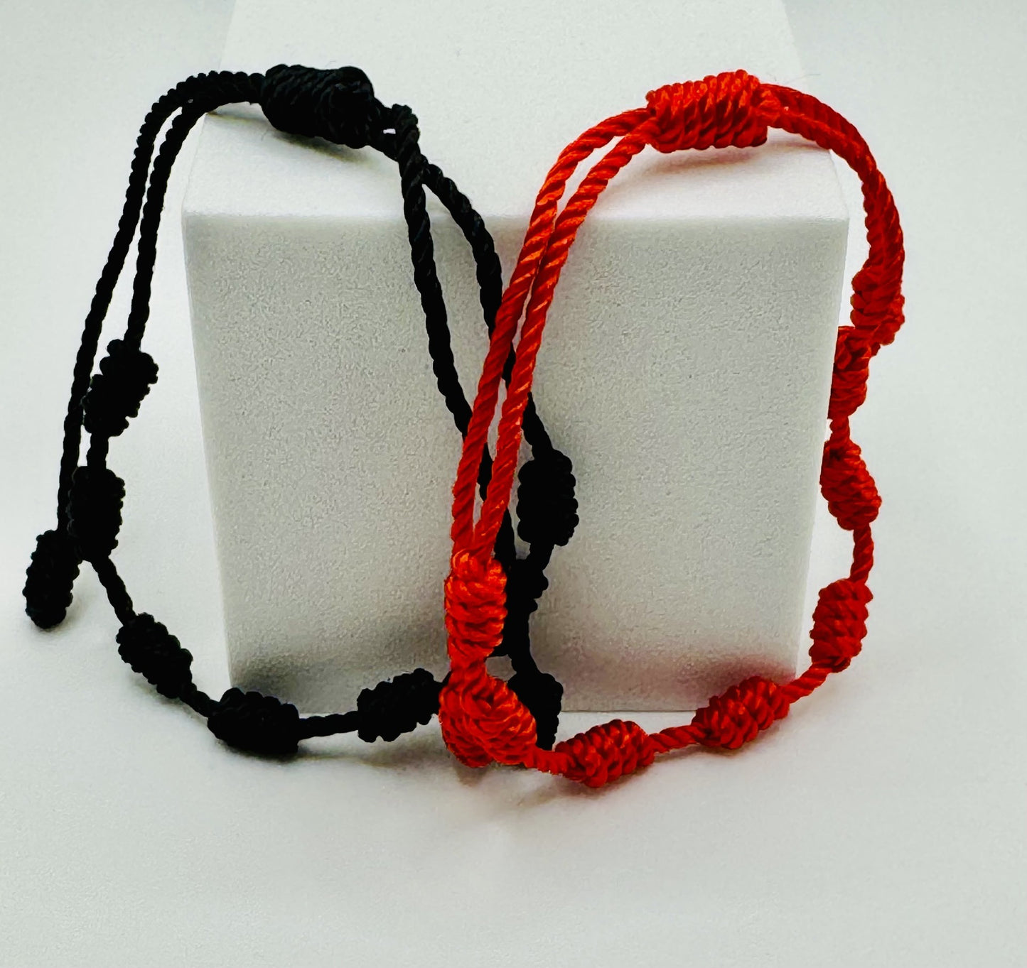 Red or Black String Bracelet -7 Knot Reiki Infused