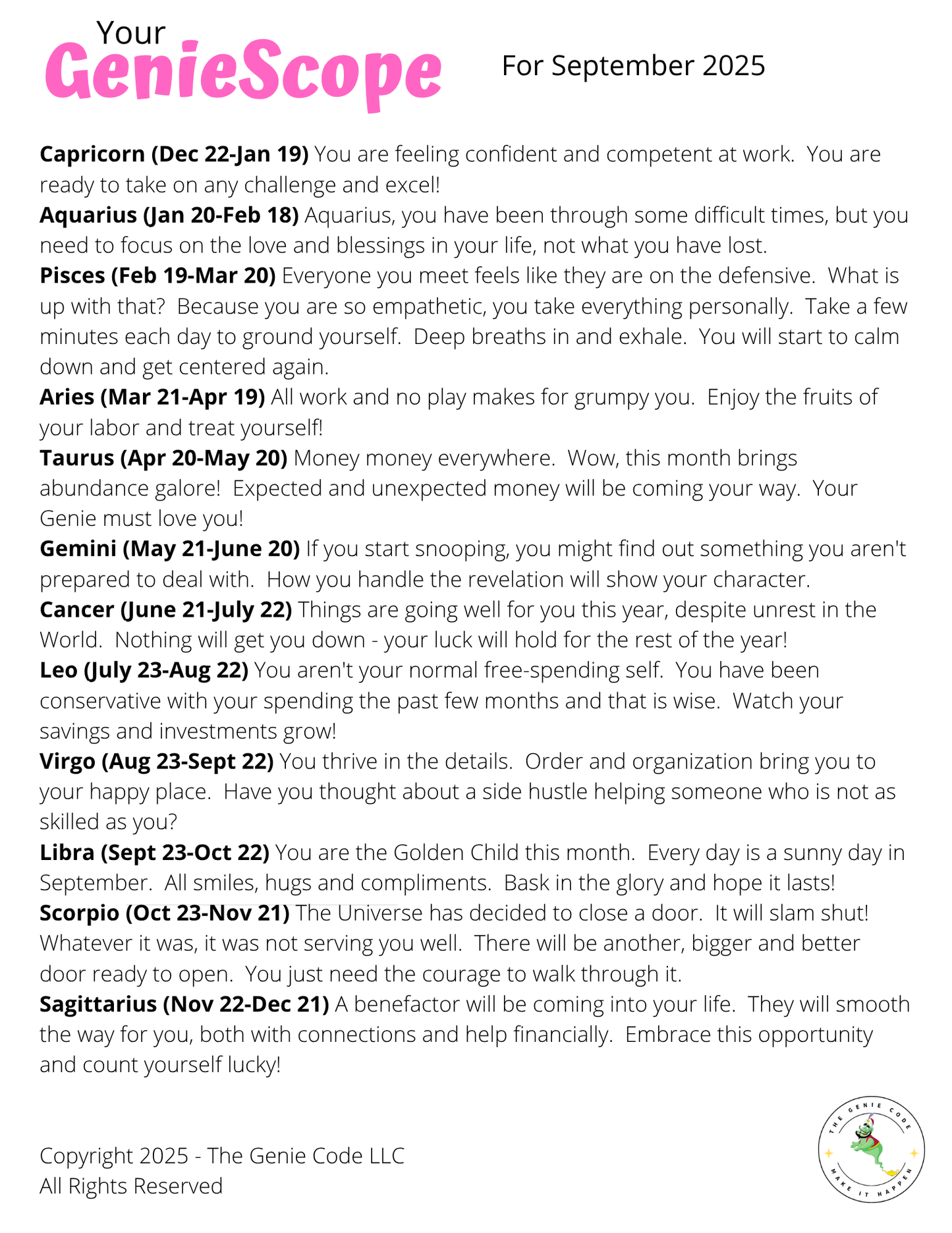 GenieScopes - a monthly horoscope from Your Genie