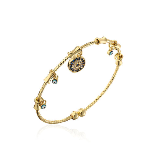 Golden Shield Bangles-Hamsa or Lucky Eye