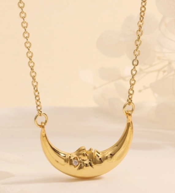 Hanging Crescent Moon Gold Necklace