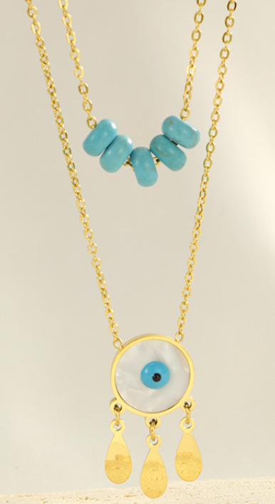 Lucky Eye & Light Blue Bead Necklace