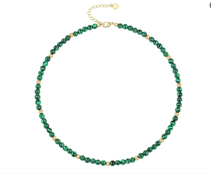 Malachite & Gold Beaded Necklace