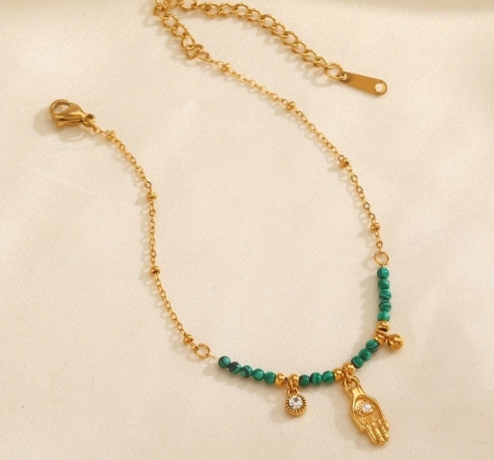 Malachite & Hamsa Bracelet-Full or Half Bead
