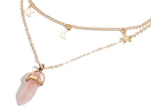 Pink Crystal Moonlight Gold Necklace