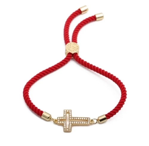 Blessed Path Red Cord & Gold Cross Bracelet