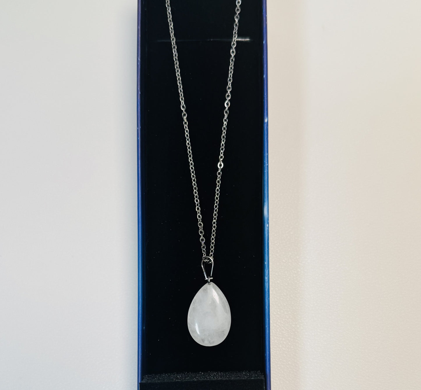 White Agate or Rose Quartz Teardrop Necklace