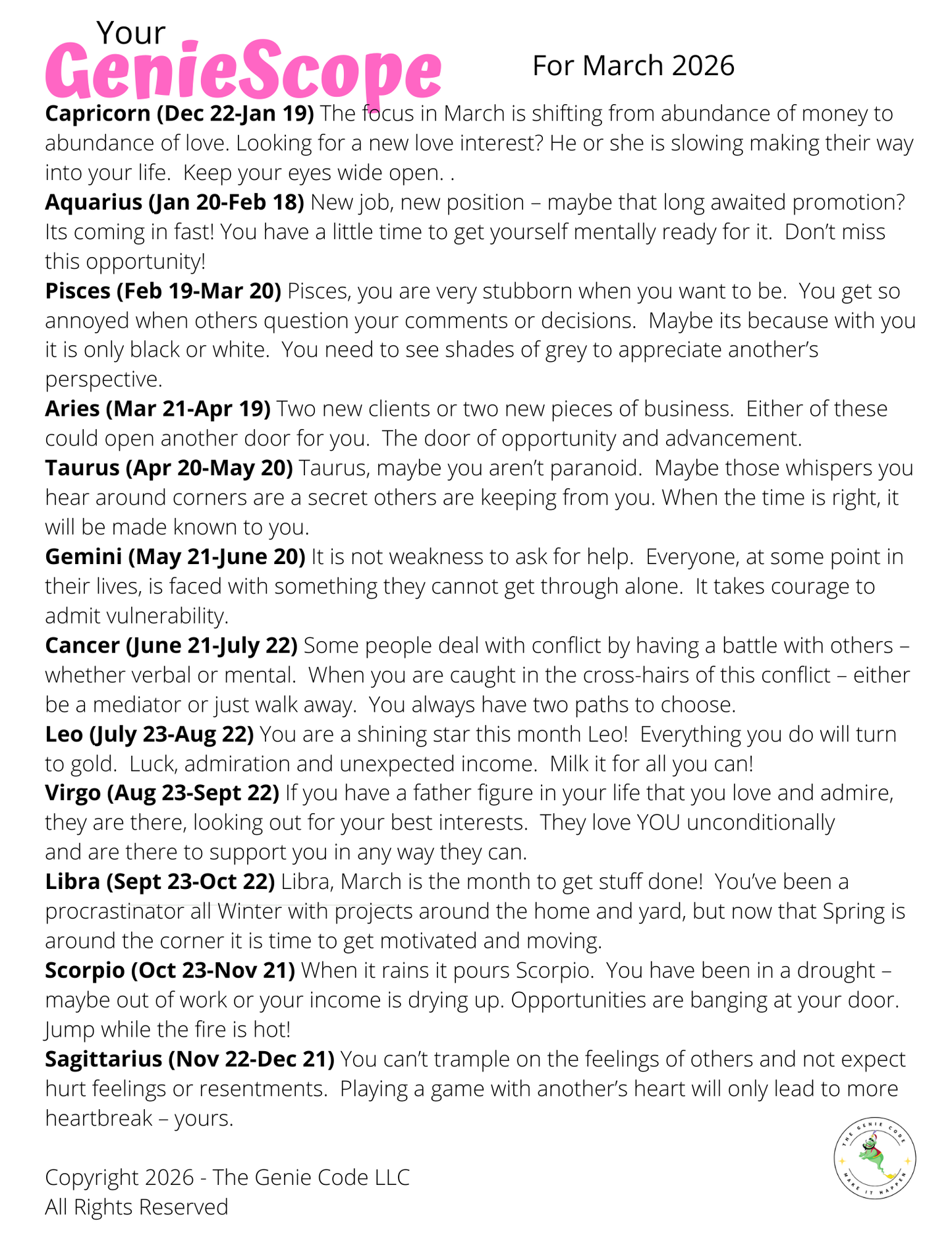 GenieScopes - a monthly horoscope from Your Genie