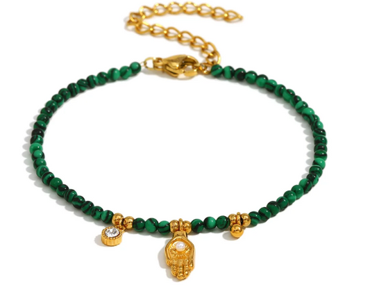 Malachite & Hamsa Hand Bracelet