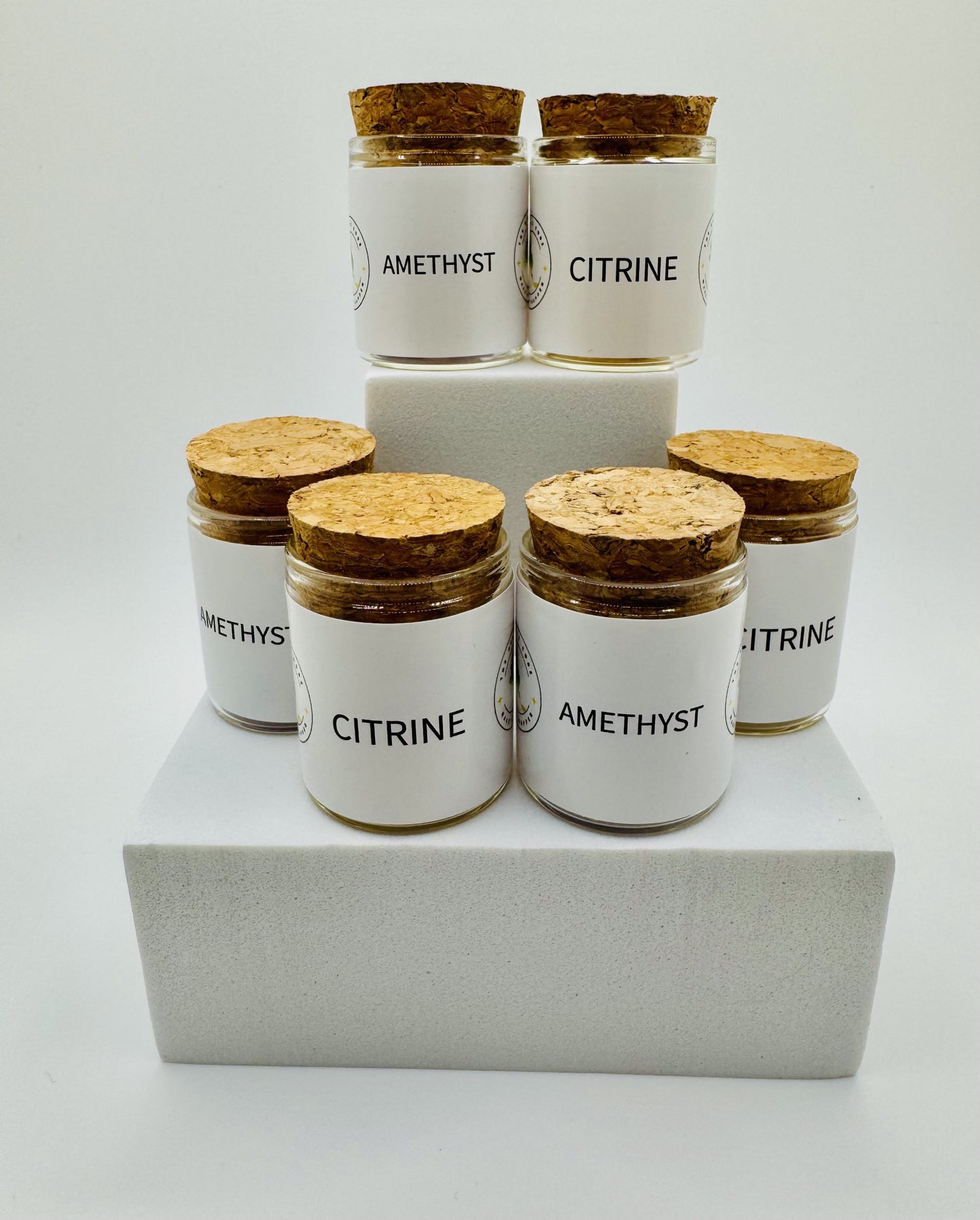 Citrine & Amethyst Filled Glass Apothecary Bottles