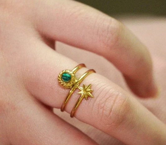 Retro Starlight Gold Ring -available with Malachite, Rhodochrosite or Amazonite