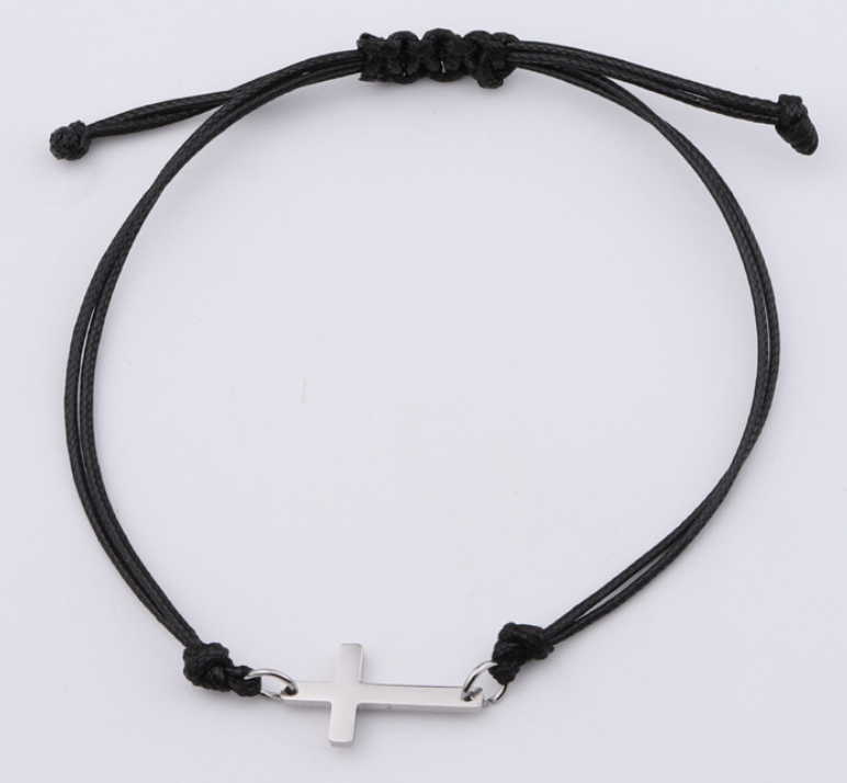 Cross of Faith Adjustable Black Cord Bracelet-Gold or Silver