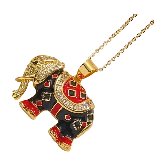 Elephant of Good Fortune Necklace-white, black, turquoise