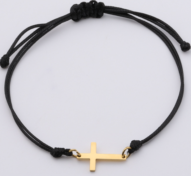 Cross of Faith Adjustable Black Cord Bracelet-Gold or Silver