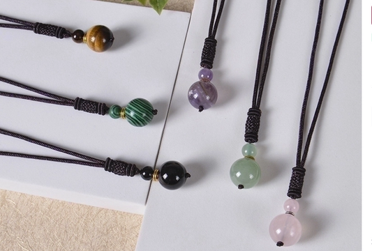Crystal Power Stone Pendant Necklace-Malachite, Obsidian, Tiger's Eye, Rose Quartz, or Amethyst