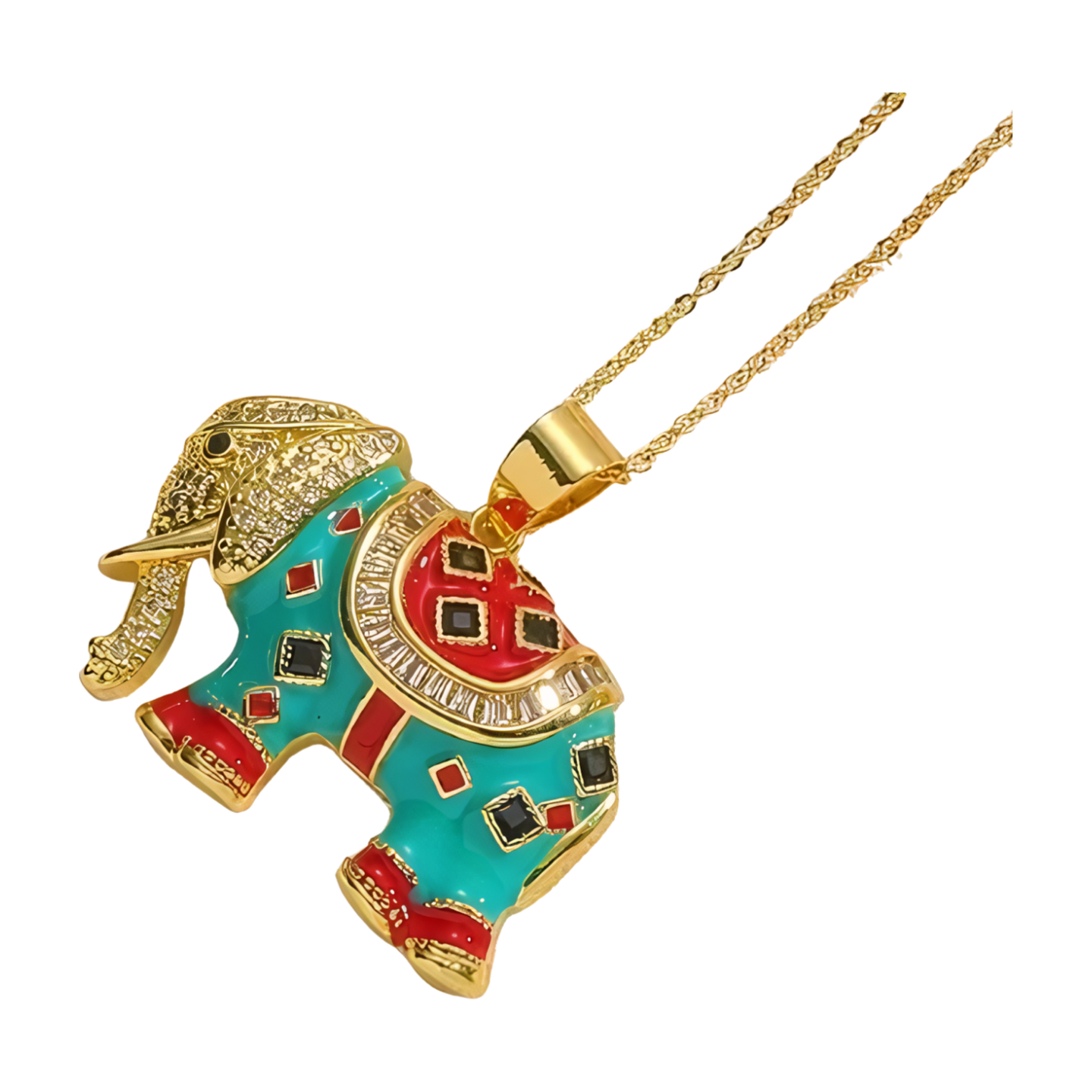 Elephant of Good Fortune Necklace-white, black, turquoise
