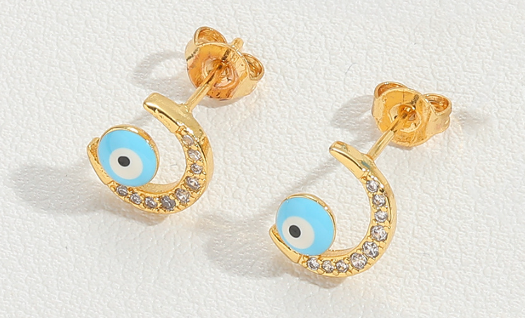 Lucky Eye & Crescent Moon Stud Earrings