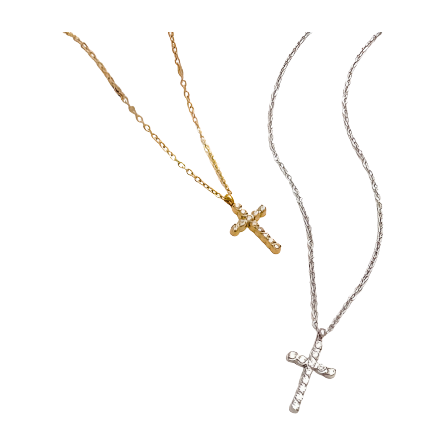 Glittering Cross Necklaces in Gold or Silver