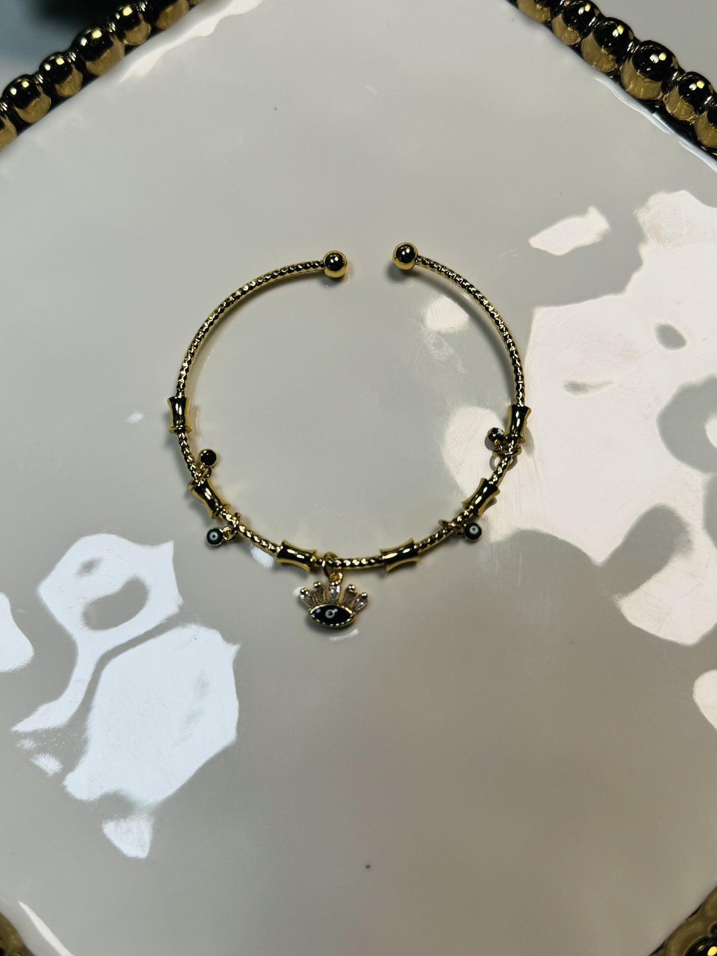 Golden Shield Bangles-Hamsa or Lucky Eye