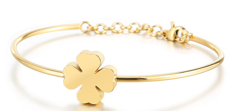Lucky Charm Four- Leaf Clover Bangle Bracelets - Gold or Silver