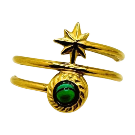 Retro Starlight Gold Ring -available with Malachite, Rhodochrosite or Amazonite