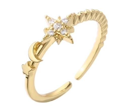 Awn Star & Moon Ring -Gold or Silver