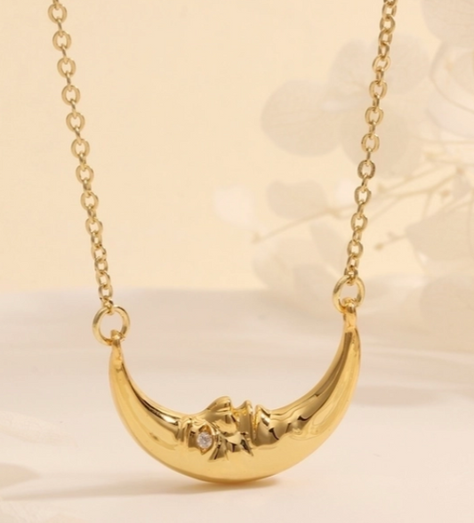 Hanging Crescent Moon Gold Necklace