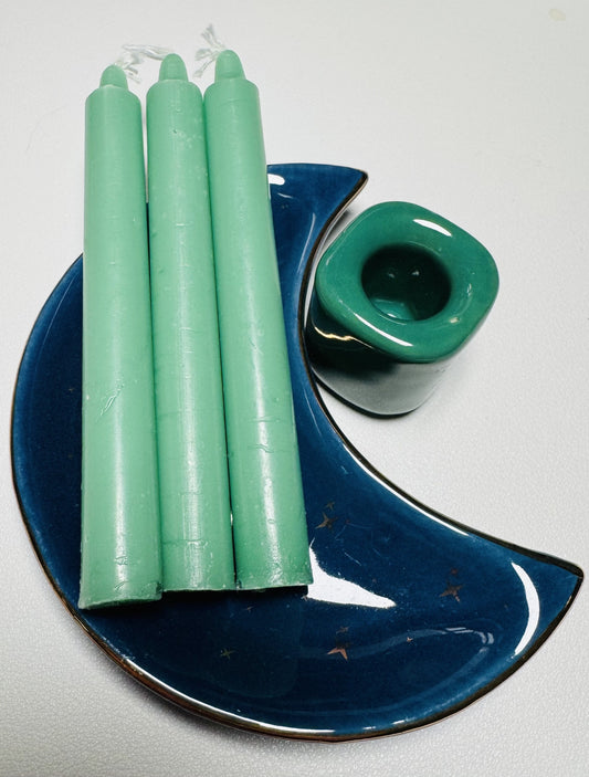 Green Spell Candles (and ceramic holder!) for Manifesting Abundance