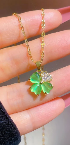 Crystal Fortune Clover Charm Necklace