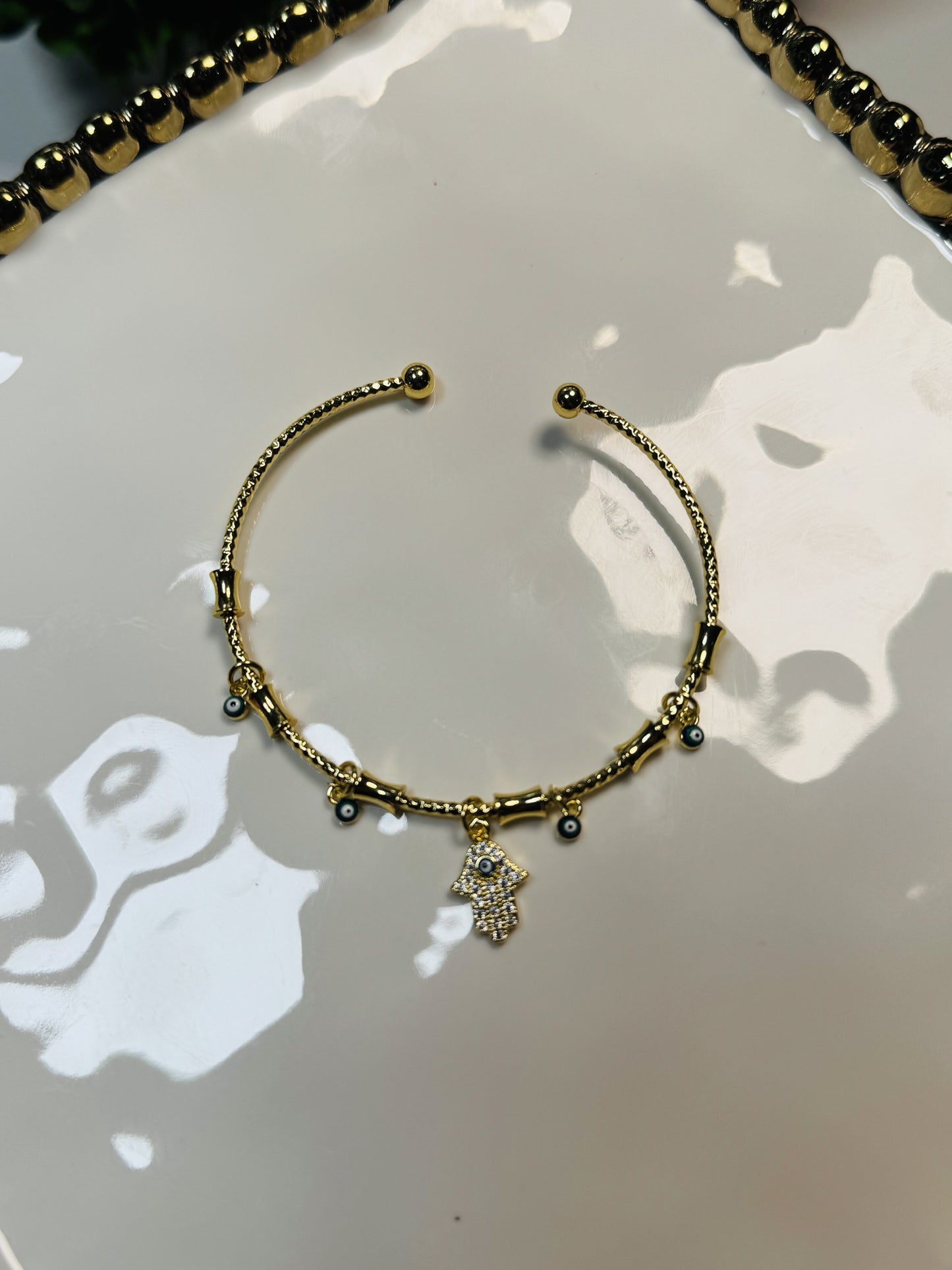 Golden Shield Bangles-Hamsa or Lucky Eye