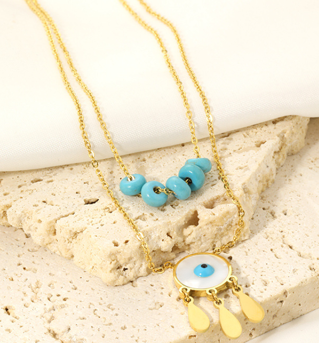 Lucky Eye & Light Blue Bead Necklace