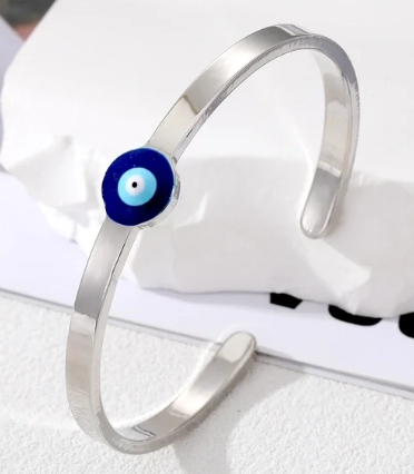 Silver Cuff Lucky Eye Bracelet
