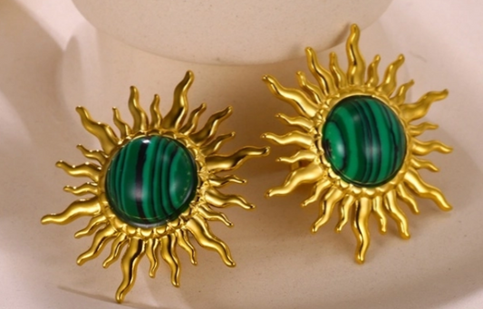 Golden Sunburst Malachite Earrings