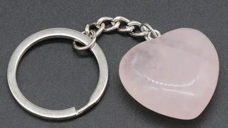 White Agate or Rose Quartz Heart Keychains