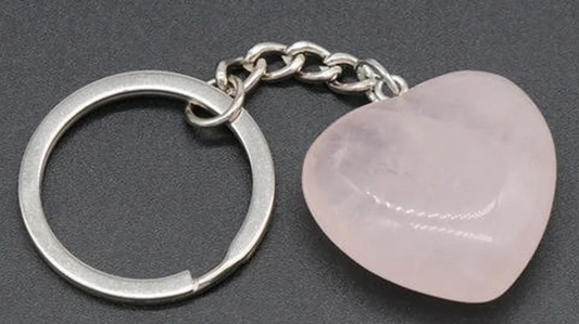 White Agate or Rose Quartz Heart Keychains