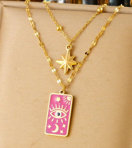 Two-Layer Celestial Gold & Pink Necklace