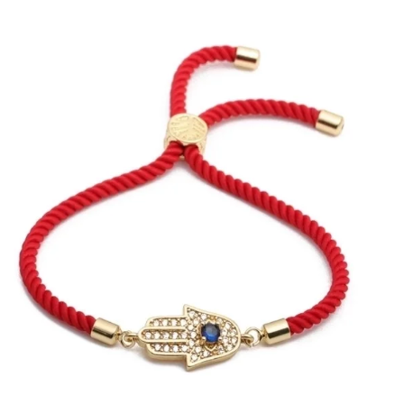 Red Shield Bracelet with Gold Hamsa & Blue Lucky Eye