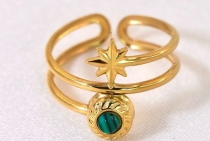 Retro Starlight Gold Ring -available with Malachite, Rhodochrosite or Amazonite
