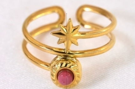 Retro Starlight Gold Ring -available with Malachite, Rhodochrosite or Amazonite