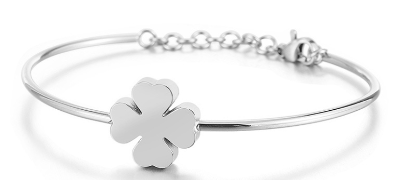 Lucky Charm Four- Leaf Clover Bangle Bracelets - Gold or Silver