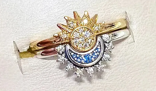 Celestial Harmony Interlocking Ring Set-Gold Sunburst & Silver Moon