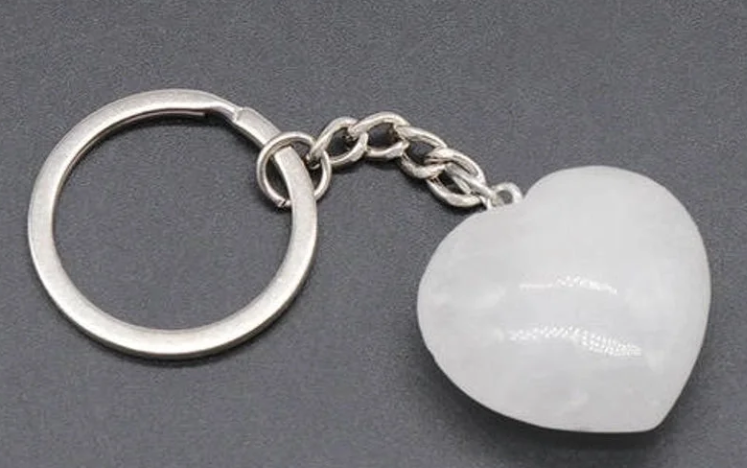 White Agate or Rose Quartz Heart Keychains