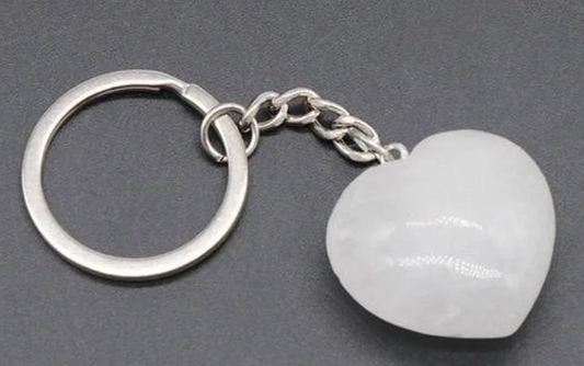 White Agate or Rose Quartz Heart Keychains